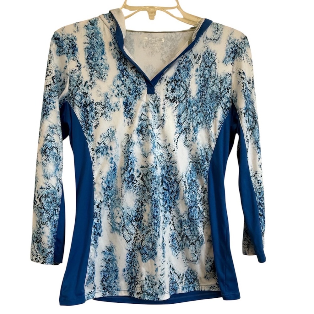 Reel Legends Reel-Tec Blue Snakeskin Print Sun Shirt Hoodie Womens Small